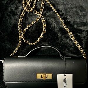 Steve Madden Black Leather Crossbody with Gold Chain